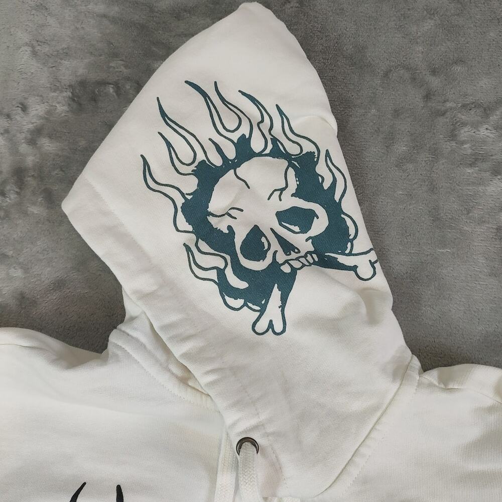 Don Ed Hardy Flame Skull Men's White Full Zip Up Hoodie Size Large - Picture 5 of 10